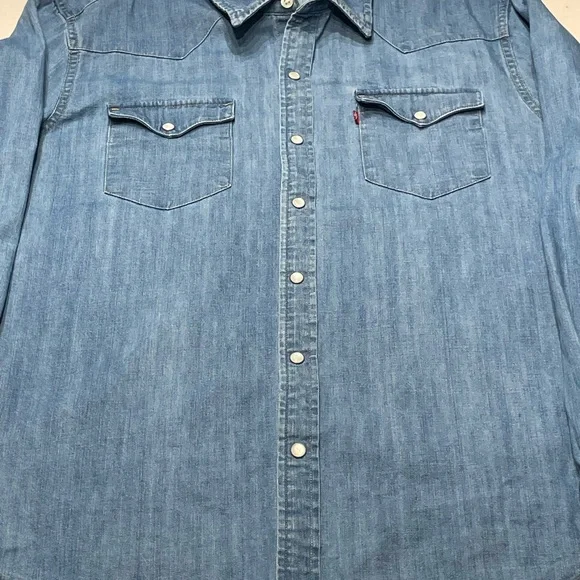 Levi's (2010’s) Large Slim Cowboy Cut Sky Blue Button-Up denim Shirt - Picture 7 of 13